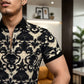 Camicia Floreale 3D da Uomo in Tessuto Elastico e Raffreddante con Colletto Ritto