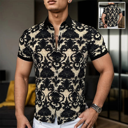 Camicia Floreale 3D da Uomo in Tessuto Elastico e Raffreddante con Colletto Ritto