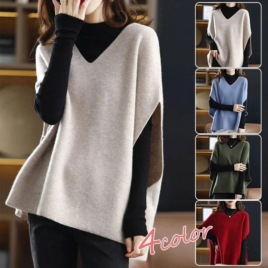 Maglione lavorato a maglia con maniche a pipistrello con scollo a V