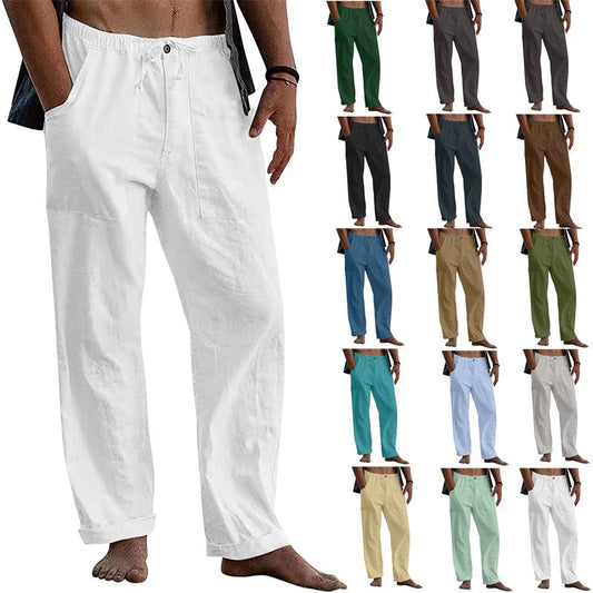 Pantaloni larghi casual da spiaggia da uomo in lino