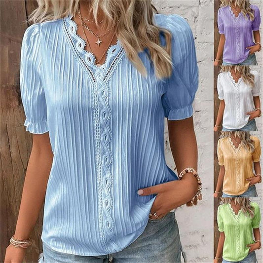 V-Scollo Pizzo Elegante Camicia